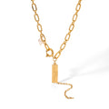 Hip Hop Design 18k Freshwater Baroque Pearls Initial Letters Bar Pendant Necklace Stainless Steel Waterproof Jewelry