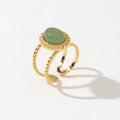 Simple Design Natural Stone African Turquoise Agate Rope Sun 18K Gold Plated Stainless Steel Opening Rings
