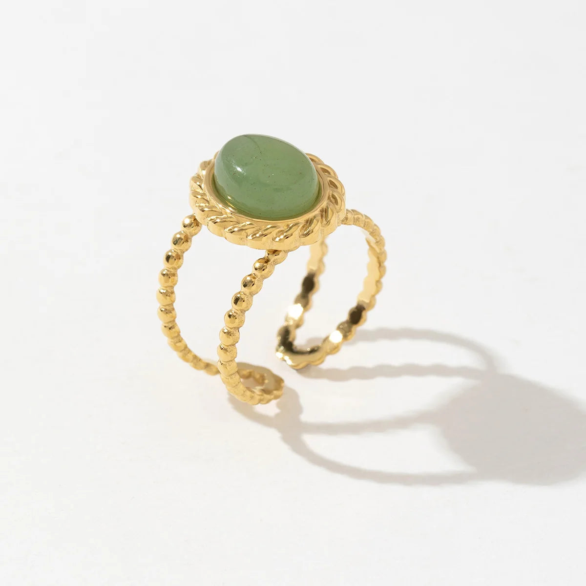Simple Design Natural Stone African Turquoise Agate Rope Sun 18K Gold Plated Stainless Steel Opening Rings
