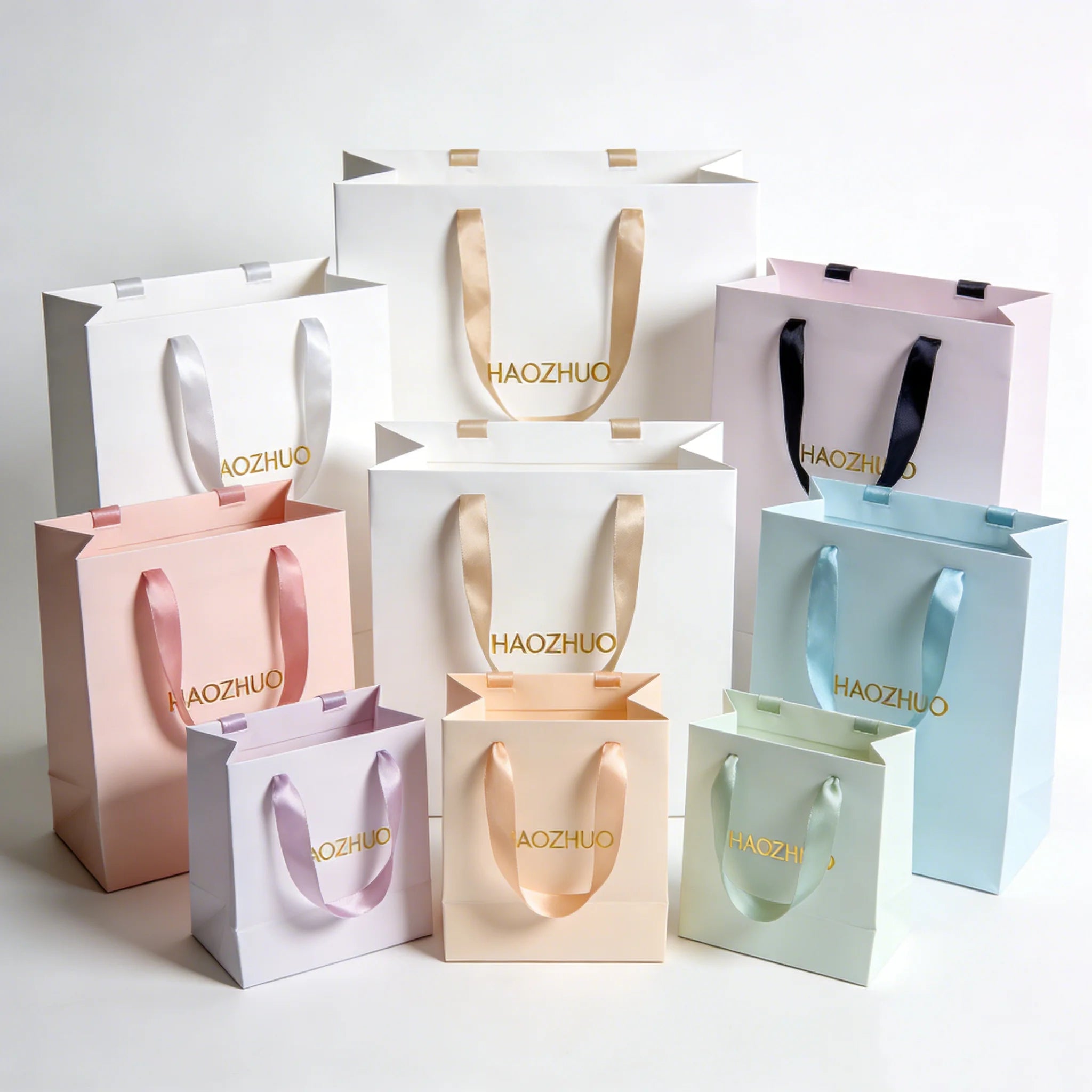Custom Design Ribbon Handle Black Luxury Jewelry Cosmetic Gift Clothing Shopping Packaging Paper Bag