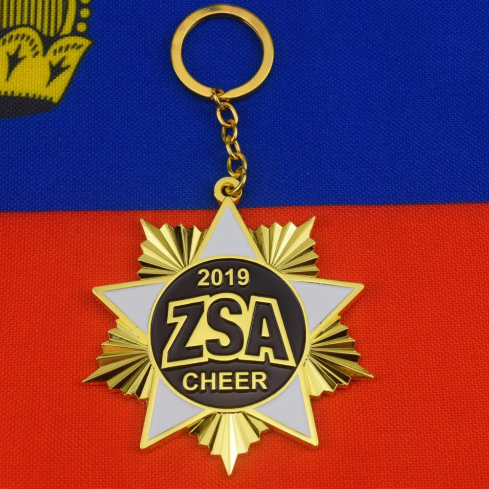 Unique 3D Five-Pointed Star Keychain Shiny Gold Custom Zinc Alloy Keychain Gift for Events & Promotions OEM Keychains