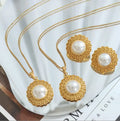 French Vintage Jewelry Set Does Not Fade Color Straw Hat Design Inlaid with Pearls Necklace Earrings
