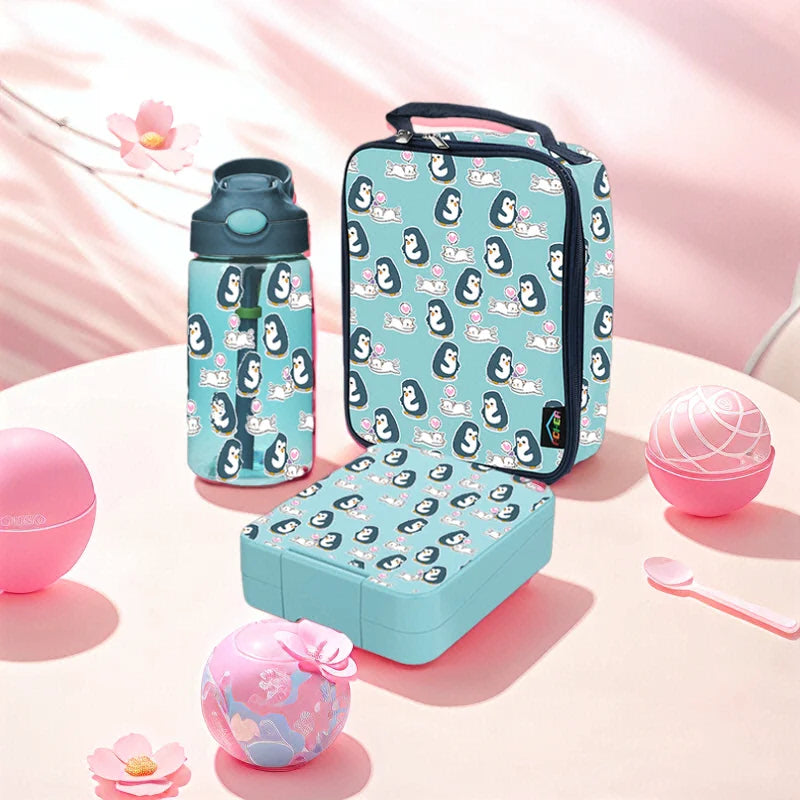 Oumego F1 Kids Lunch Box Set with Insulated Water Bottle Leak Proof & Microwavable 1-3L Capacity Portable Bento Box Kit