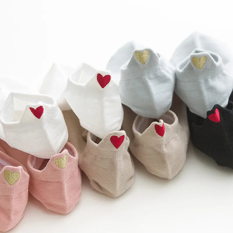 Hot Sale Spring and Summer New Product Japanese Solid Color Heel Cute Embroidery love Cotton Ladies Socks