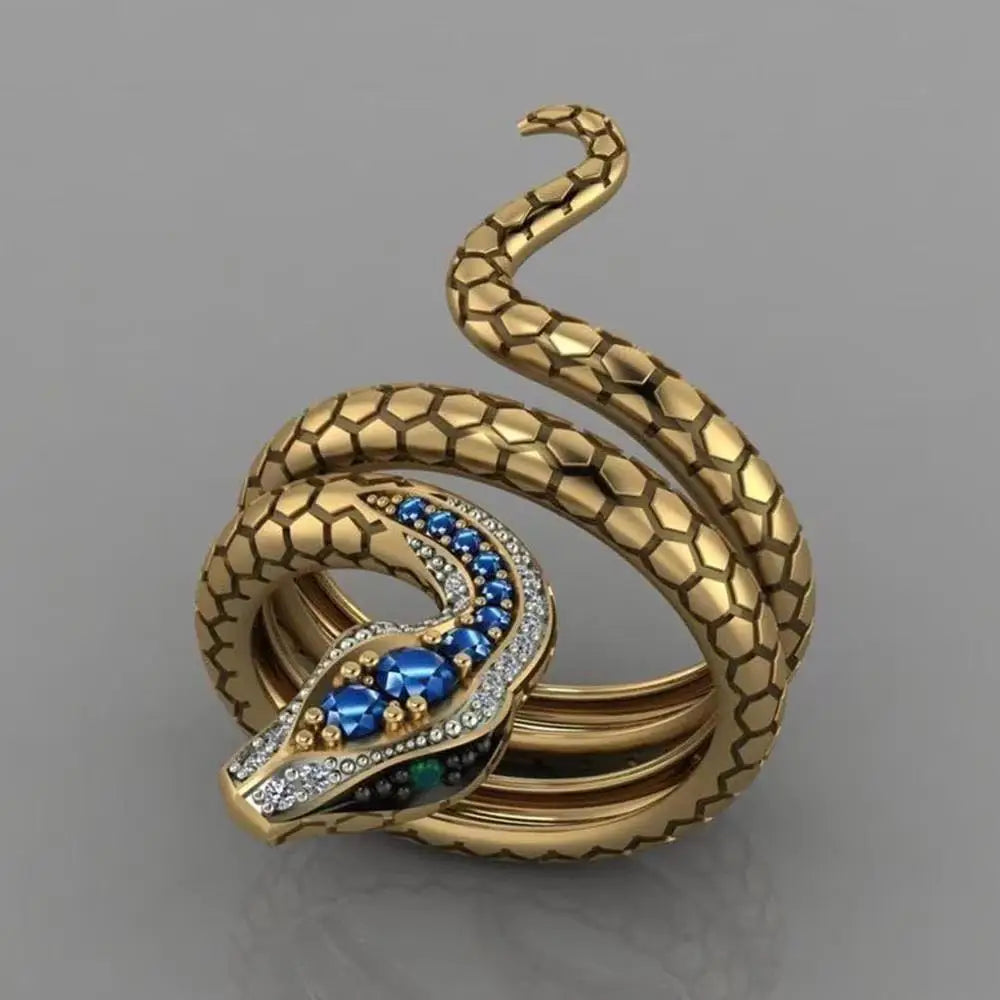 GT 2022 Anillos De Serpiente Retro Punk Snake Ring Blue CZ Stone New Punk Coiled Snake Rings for Party Men Women