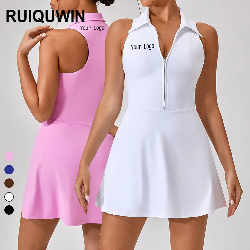 RUIQUWIN Custom Logo Stretch Slim Fit Quick Dry Women's Sleeveless Tennis Dress Integrated Tennis Skirt