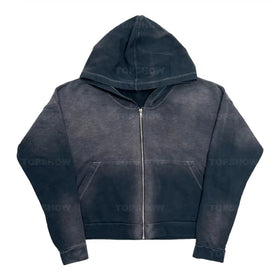 Pullover Printed Sweatshirts Custom Cotton French Terry Vintage Washed Distressed Acid Wash Oversized Cropped Zip up Hoodies Men