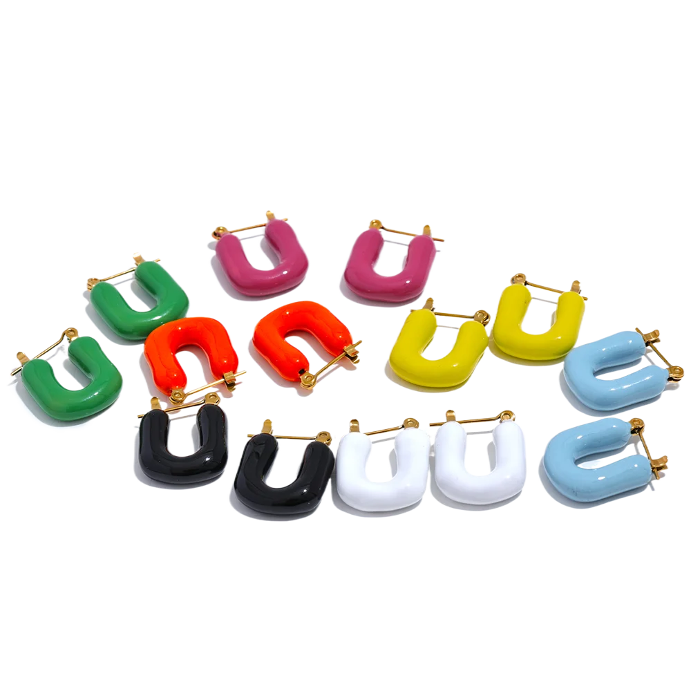 JINYOU 1014 Candy 7 Color Enamel Stainless Steel Square Chunky Hollow Y2K Hoop Earrings 2025 Trendy Jewelry Women Gala