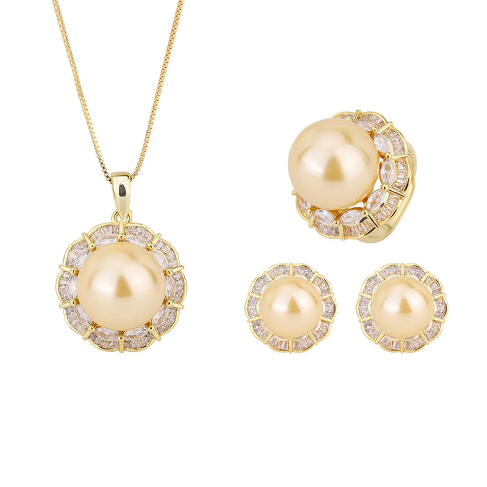 18K Gold Plated Bridal Jewelry Set for Wedding Engagement Anniversary Luxury Rings Earrings Necklaces Trendy