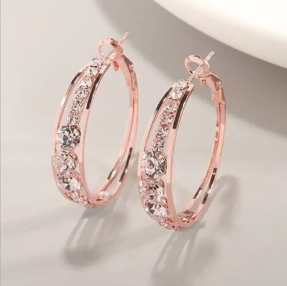 Gold Silver Color Hoop Drop Earrings for Women Female Statement Geometric Circle Crystal Hanging Dangle Earrings Fashion Jewelry