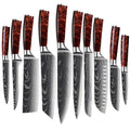 10 Pcs Kitchen Knives Set Laser Damascus Pattern High-Hardness Stainless Steel Red Resin Handle Ambidextrous Luxurious Knife MegaBDM