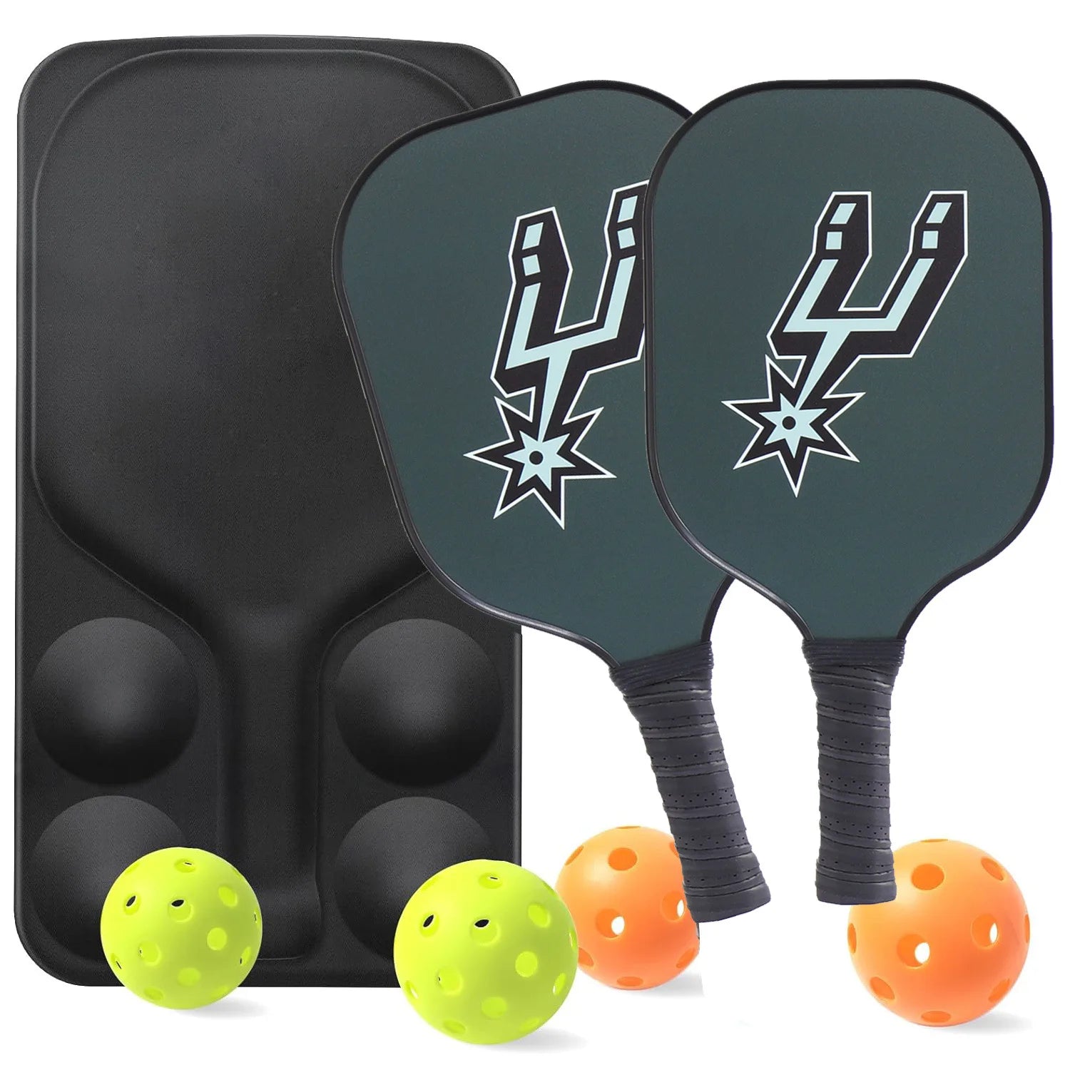 Spurs Badge Pickleball Paddle Racket Set 2 Thermoformed Custom Logo Pickle Balls Raw Carbon Glass Fiber Material
