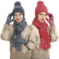 2025 New Arrival Winter Fashion 3 PCS Set Warm Acrylic Pompom Knitted Hat Gloves Scarf for Outdoor Use Custom Logo for Adults
