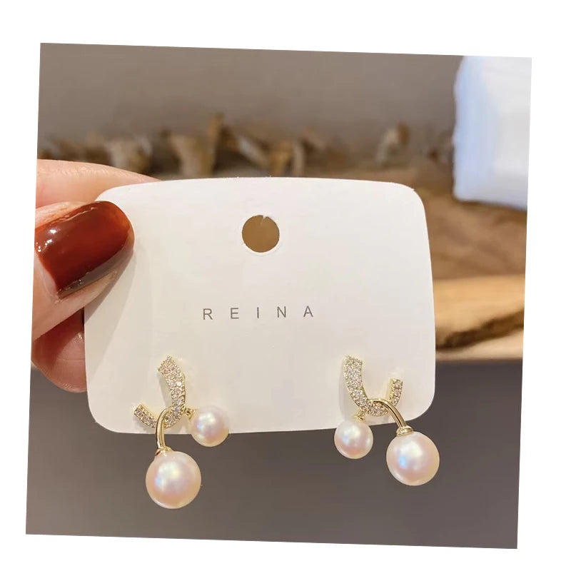 VKME Fashion Jewelry Pearl Rhinestone Earrings for Gift Wholesale