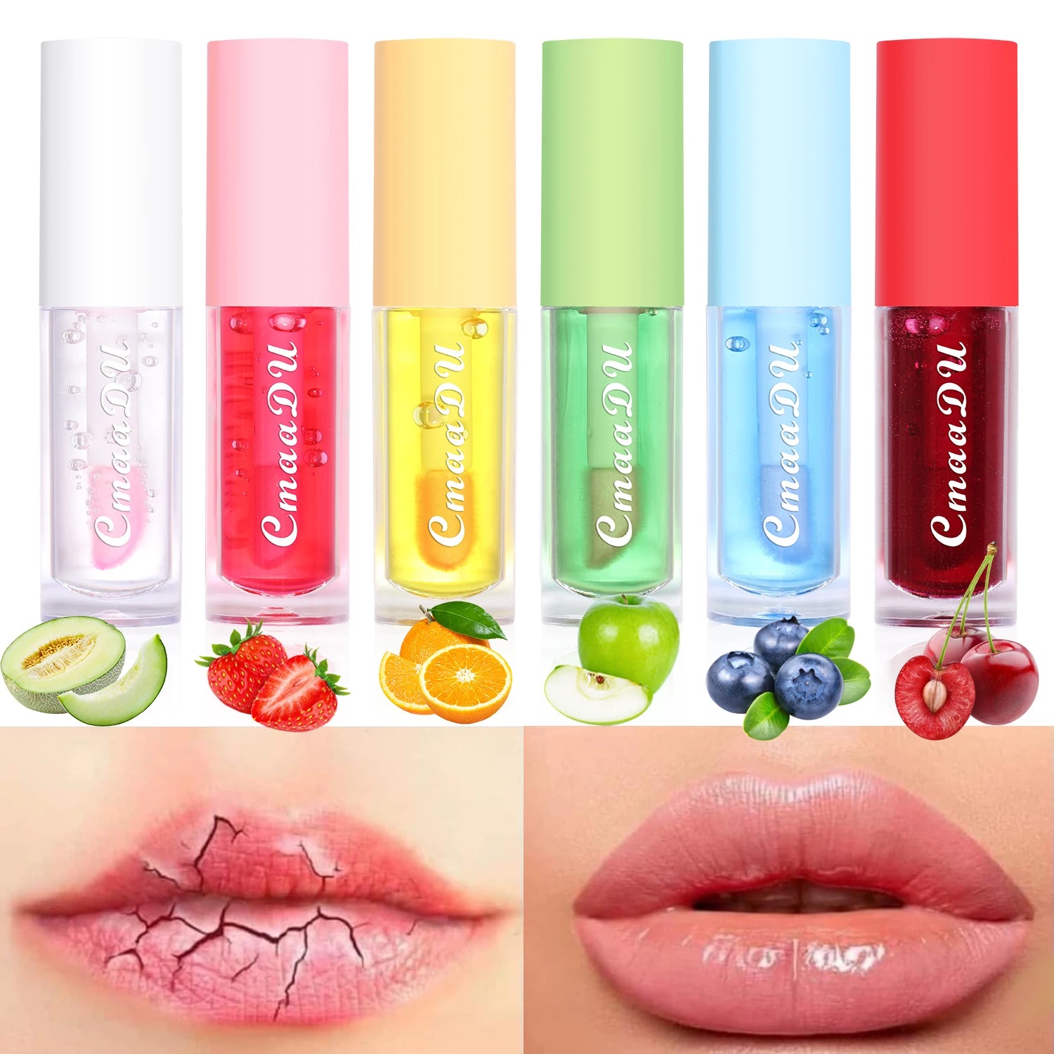 6 Colors Fruit Flavor Glitter Natural Nourishing Lip Balm Oil Custom Logo Cute Glossy Lip Gloss Tinted Lip Oil Moisturizing
