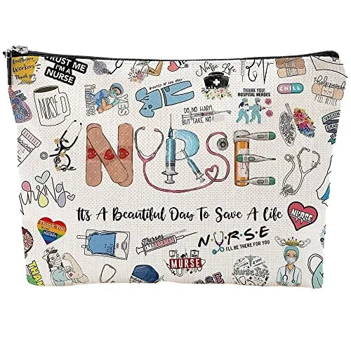 Customized Design Cotton Linen Nurse Makeup Bag Faux Burlap Emergency ICU Nurse Zipper Bag for Graduation Gift
