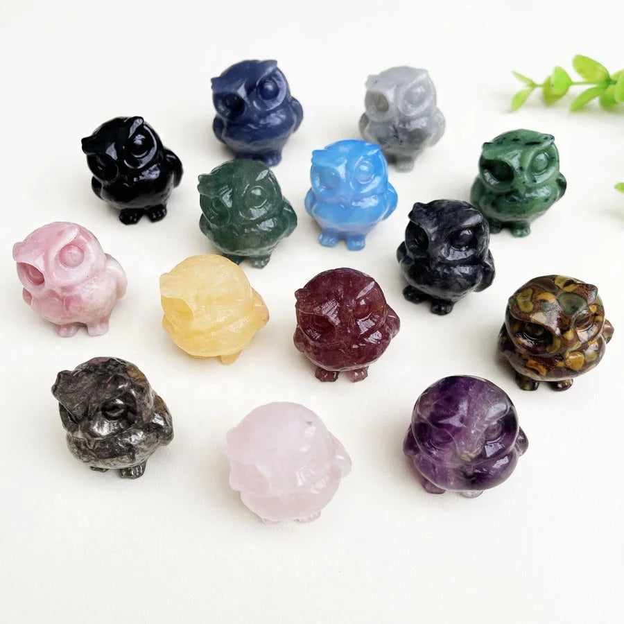 Wholesale 3.5cm Natural Crystal Animals Figurine Mixed Crystal Owl Statue for Meditation Home Decoration