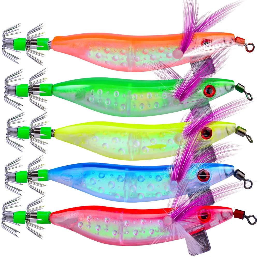 See Nice 10mm/8.1g Five-color ABS Shrimp Squid Fishing Lures for Salmon & Crucian Carp-Stream Use (old)