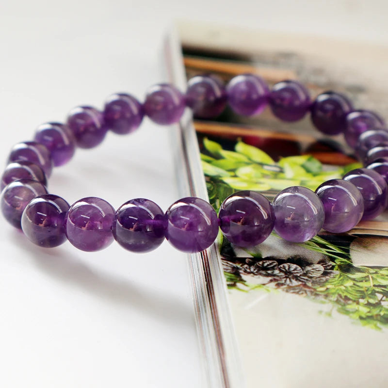 8mm Natural Amethyst Crystal Energy Stone Bracelet Elastic Stretchable Beads Pulsera Amatista Stylish Ball Shape Anniversaries