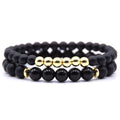 2PCS Black Matte Onyx Prayer Beads Bracelet for Men Women Elastic Natural Stone Golden Hematite Couple Friendship Bangle Jewelry