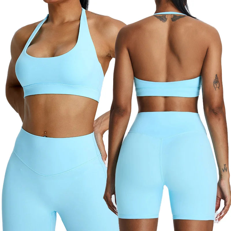 Women's 2-Piece Gym Sets High Waist Butt Lifting Leggings Halter Sports Bra Wholesale Activewear for Cycling Yoga Plus Size