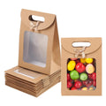 Kraft Paper Small Gift Bag with Window Handles Bowknot for Candy Cookies Craft Candle Packaging for Weddings Christmas Parties