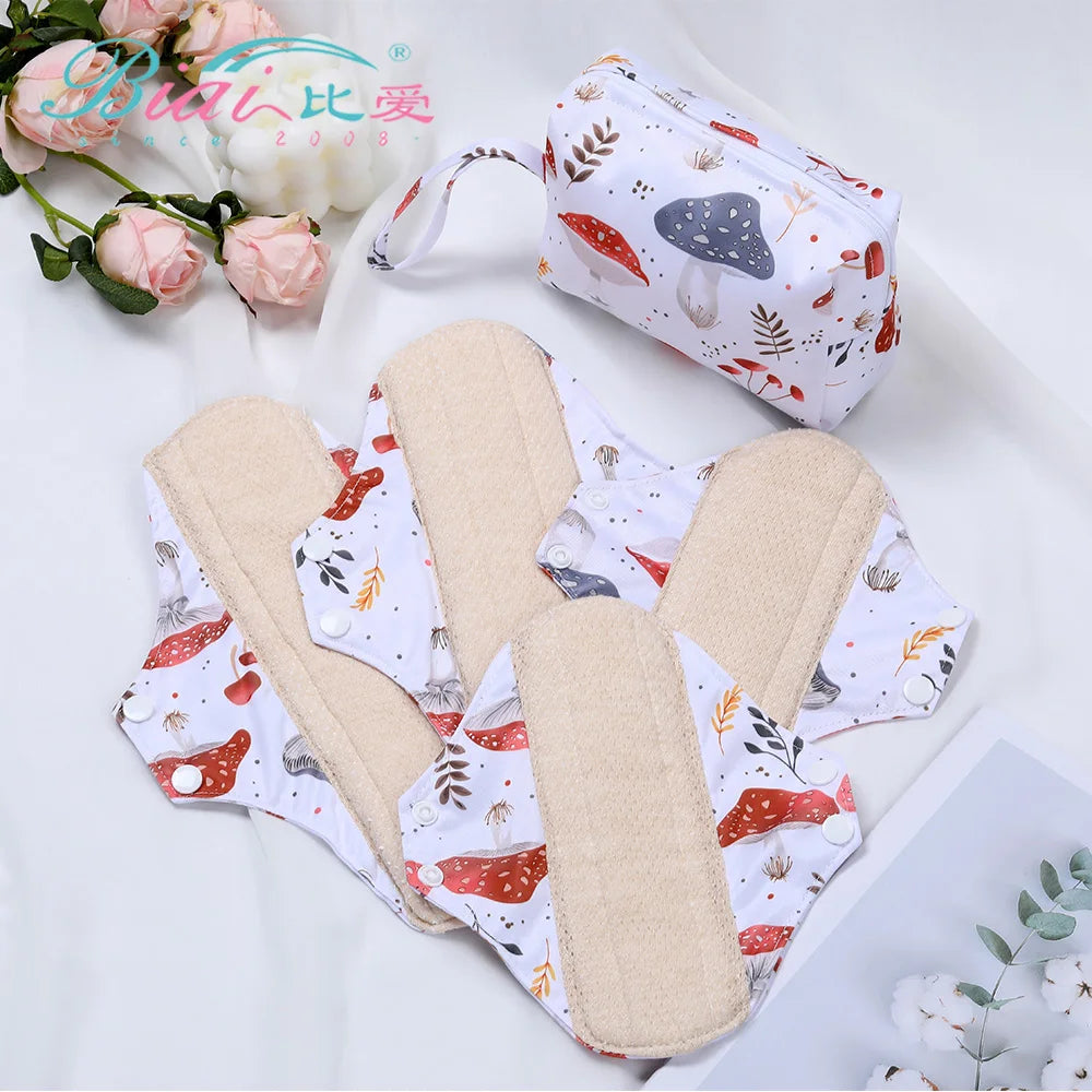 5pcs Organic Cotton Breathable Menstrual Pads Set Washable and Reusable Sanitary Pads with Wet Bag for Women