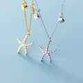 Ocean Style Gold Plated Zircon Starfish 925 Sterling Silver Shell Pearl Pendant Necklace