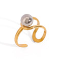 N&S Adjustable Open Ring with 18K Gold Tone Stainless Steel Hollow Bead Gold and Silver Fashion Rings