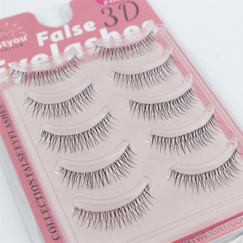 Abestyou 5pairs 9mm Pure Handmade Natural Transparent Terrier Fake Eyelashes Short Lighter Paragraph Bare Makeup Eyelashes