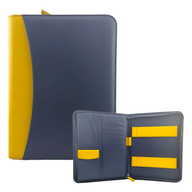 Modernqiu Custom Logo Pu Leather Business Briefcase Leather Portfolio Pocket Filing Documents Binder Document Folder Paper File