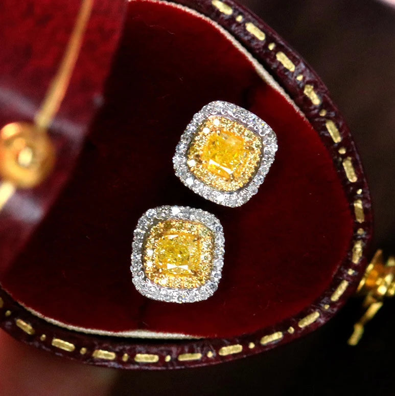 CAOSHI Earrings Wholesale Bulk Elegant Square Design Sparkling Yellow Crystal Simulated Moissanite Stud Earrings Women Jewelry