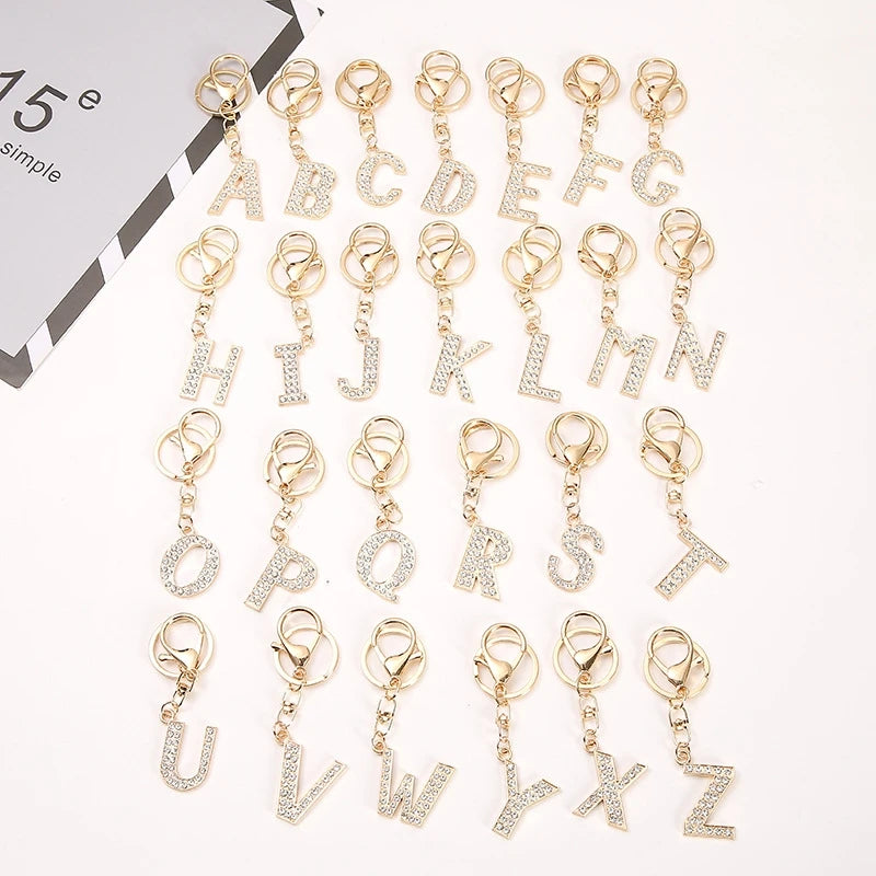 Keychain for Women Purse Charms for Handbags Crystal Alphabet Initial Letter Pendant with Key Ring