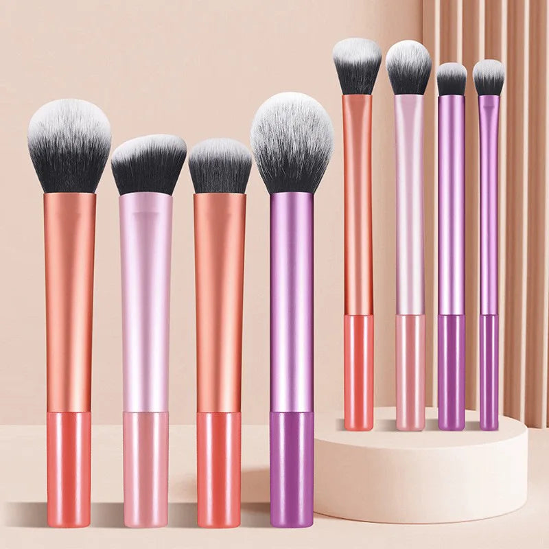 8pcs Multi-Color Face Makeup Brush Set Nylon Hair Kabuki Blending Brush Kit for Foundation Powder Blush Eyeshadow Beauty Tools