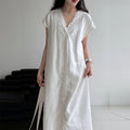 Custom Lace Trim Shorts Sleeve Maxi Dress Women's Elegant Skirts Linen Cotton A-line Dress