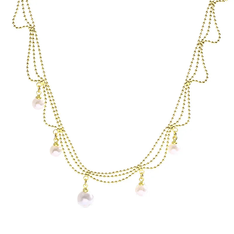 AA00380 Fashion Multilayer Chain Necklace Plated 18K Gold Plated Women Tassel Pearl Necklace