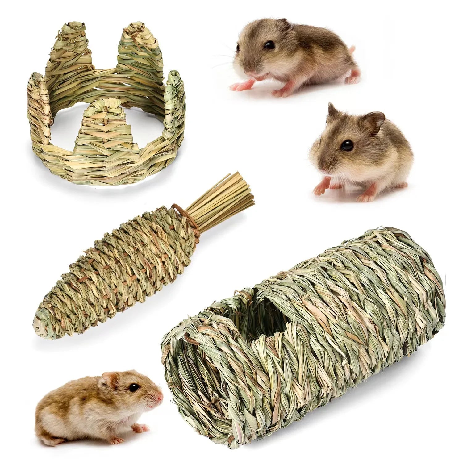 New Christmas Decorated Crown Pet House - Hamster Golden Bear Tunnel Pet Hideout Passage Handmade Grass Woven Carrot