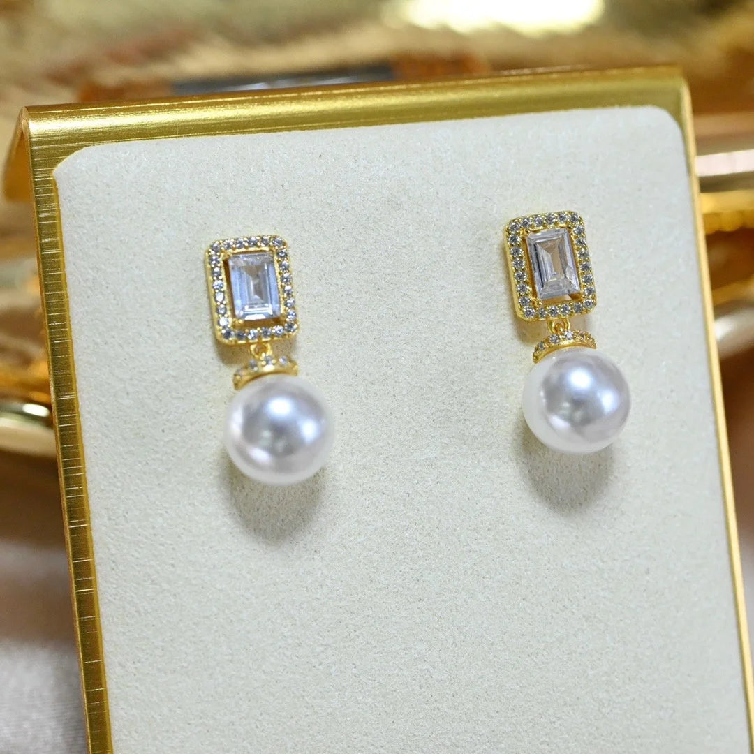 E2250 9-10mm DIY Natural Freshwater Pearl Charm Earrings Mounting Accessory 925 Sterling Silver Gold Plated  Jewelry for Women