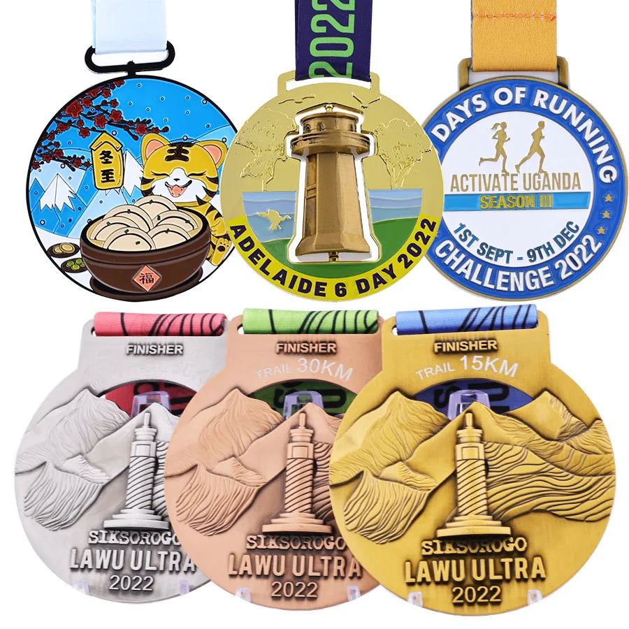 Custom Sports Award Marathon Medals in Gold Silver Bronze Copper for Track Fun Field Running & 5k Run Sports Medals With Ribbons