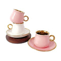 Pink Turkish Ceramic Cup and Saucer Set Espresso Porcelain Coffee Tea Set with Gold Decor