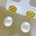 E1862 9-10mm DIY Natural Freshwater Pearl Charm Earrings Mounting Accessory 925 Sterling Silver Gold Plated  Jewelry for Women