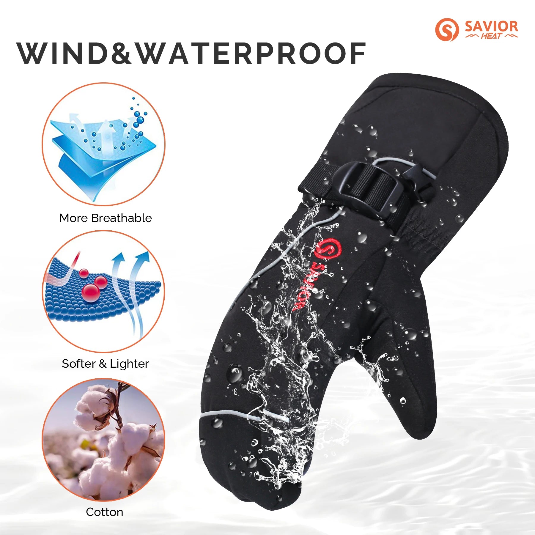 Winter Sports Electric Self Heating Waterproof UV Protection Snowboarding Adjustable Temperature Smart Touchscreen Heated