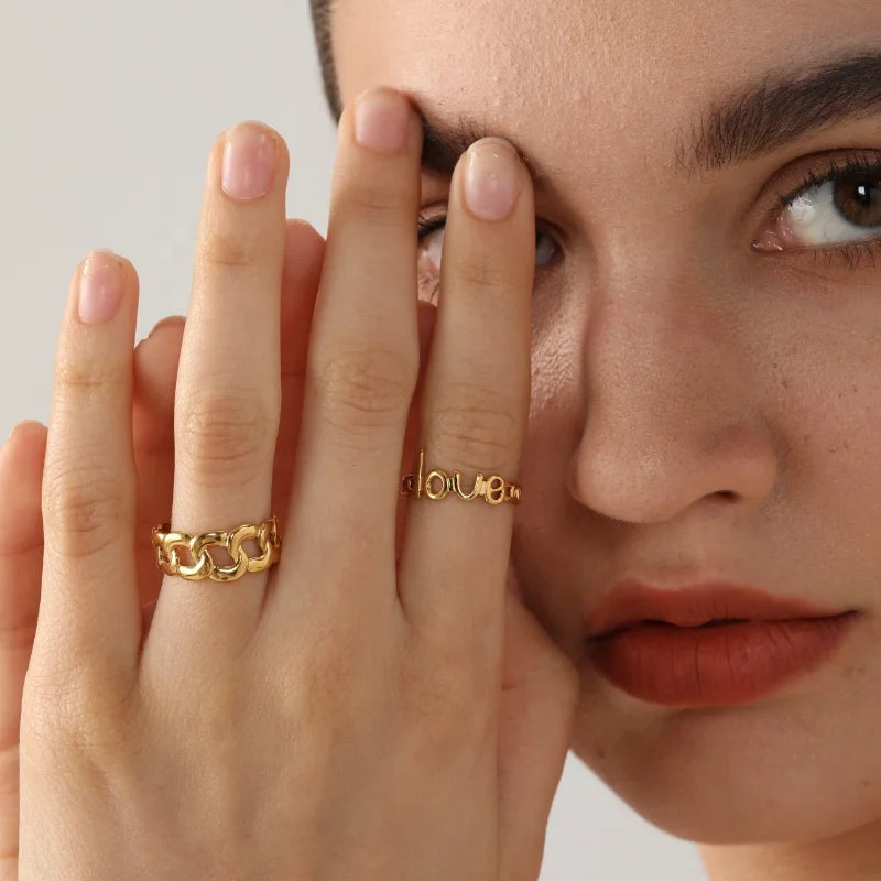 High End 18K Gold Plated Jewelry  Trendy Wholesale Tarnish Free Stainless Steel Rings for Women