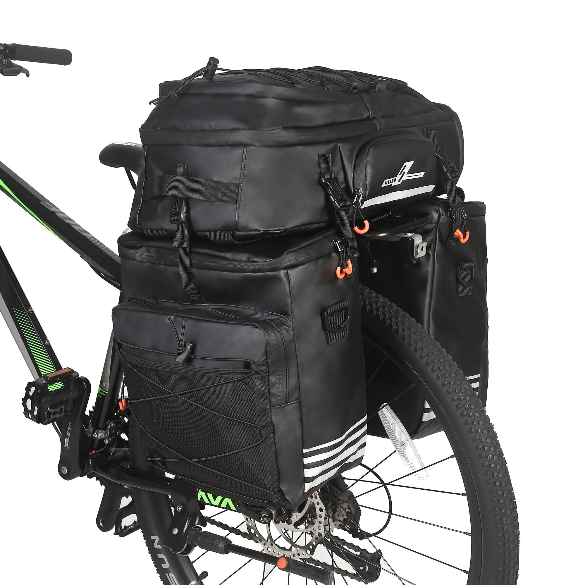 ASRQGOAL Custom Large Reflective 3-in-1 Waterproof Motorcycle Pannier Tank Bag 48L Black for Long Riding