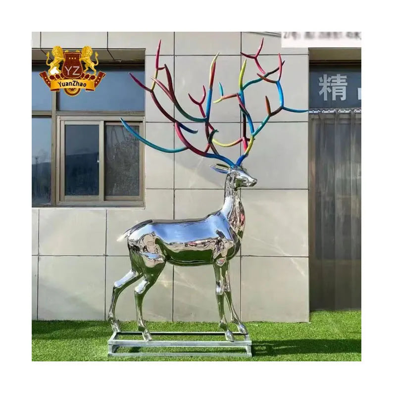 High Polished Mirror Surface Life Size Stainless Steel Deer Sculpture for Outdoor Decoration