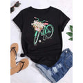 Ladies' Casual Fashion Funny Bicycle Floral Print T Shirt Harajuku Women Tshirts Casual O-Neck Short Sleeves Tops Tees Shirt