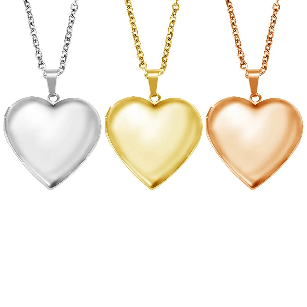 Custom Stainless Steel Photo Necklace Wholesale Heart Shape Photo Locket Pendant Necklaces