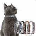 2024 New Custom PU Leather Solid Cat Collar Fashion Luxury Reflective Rivet with Bell