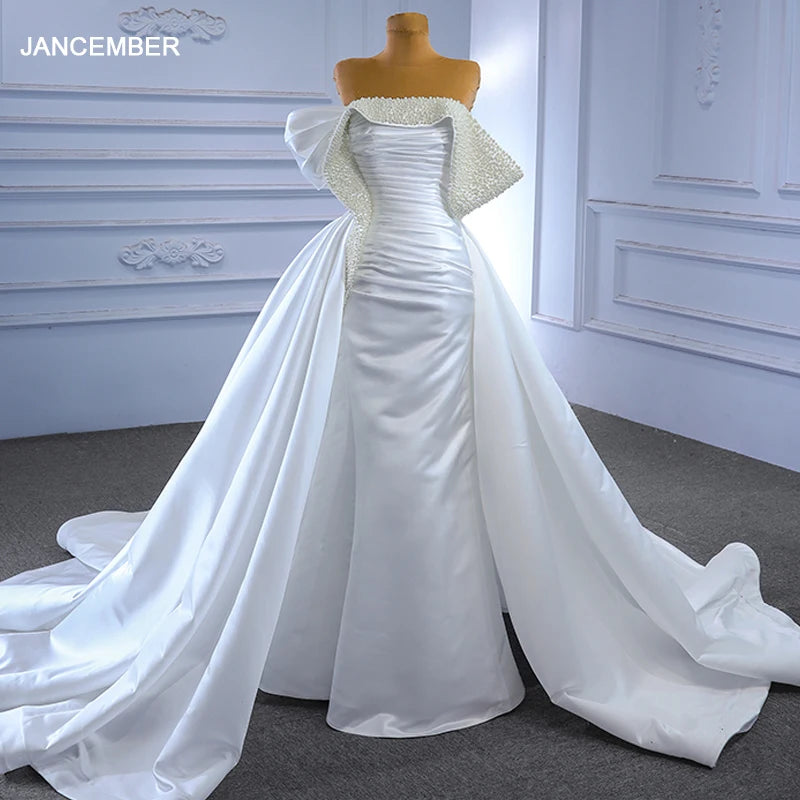 Jancember Rsm67570 Ivory Satin Sequins Off Shoulder Mermaid Wedding Dresses With Tail