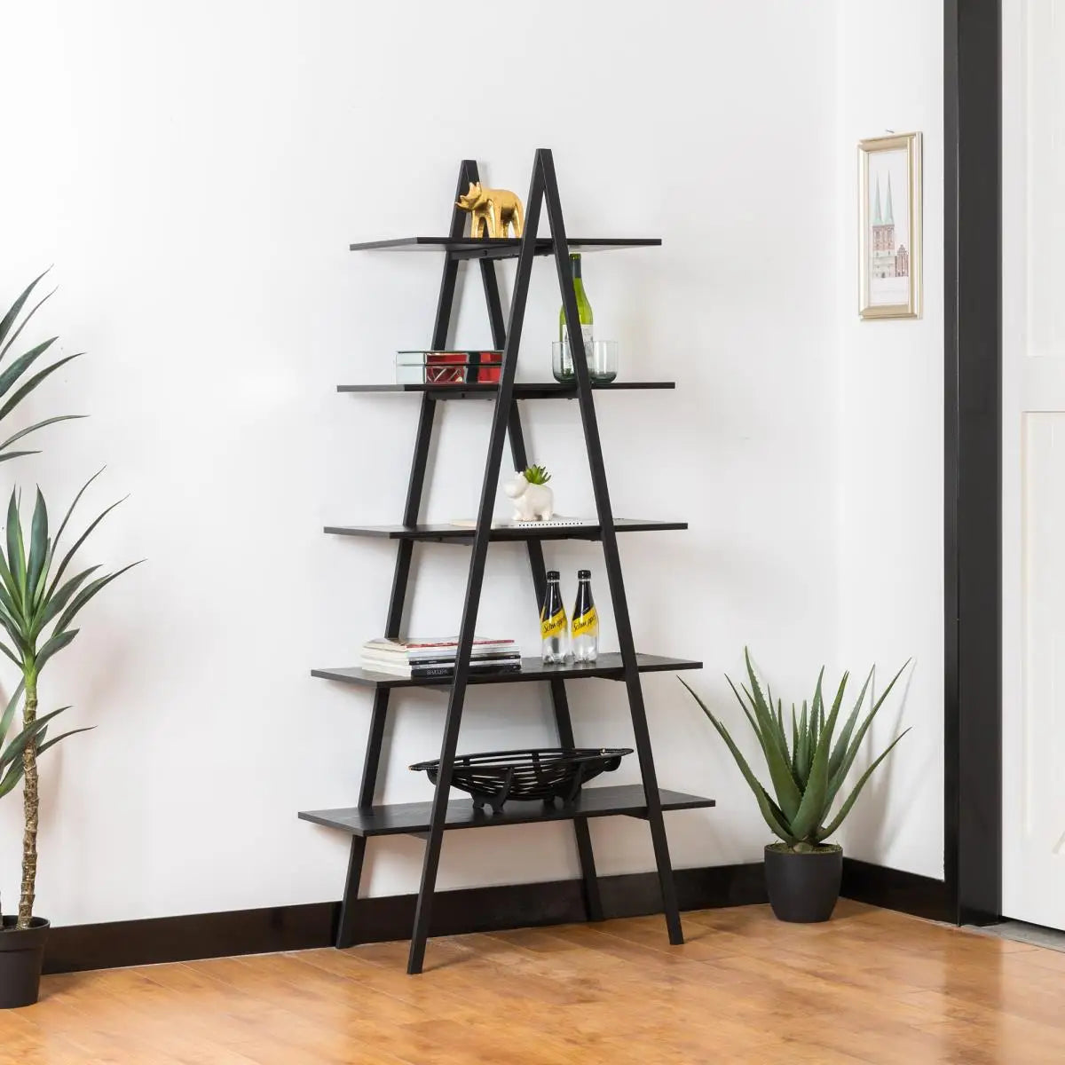 FENGHUANG Custom 5 Tier Pine Wood Bookshelf Modern Design Panel Style Rack Storage for Home Office Bedroom or Hotel Use